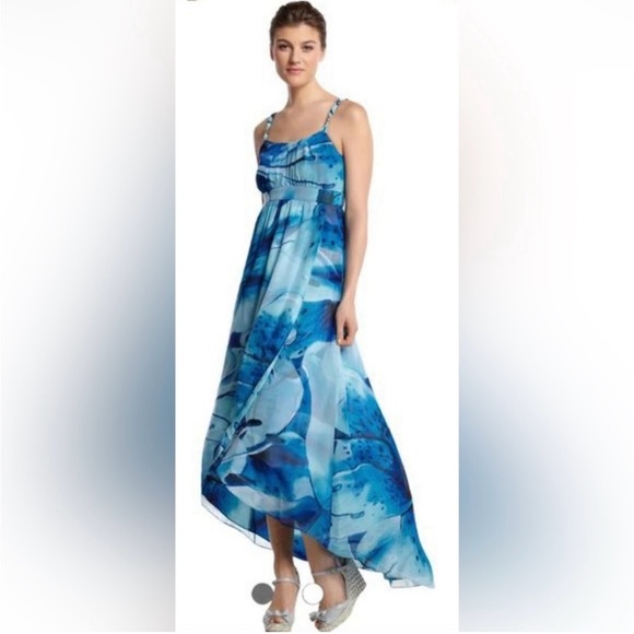 White House Black Market Aqua Blue Floral Maxi Dress